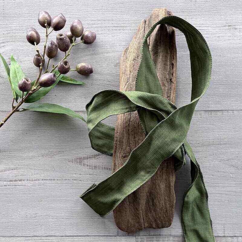 Rustic Linen Wire Edge Ribbon 60mm x 20mt - Brunswick Green