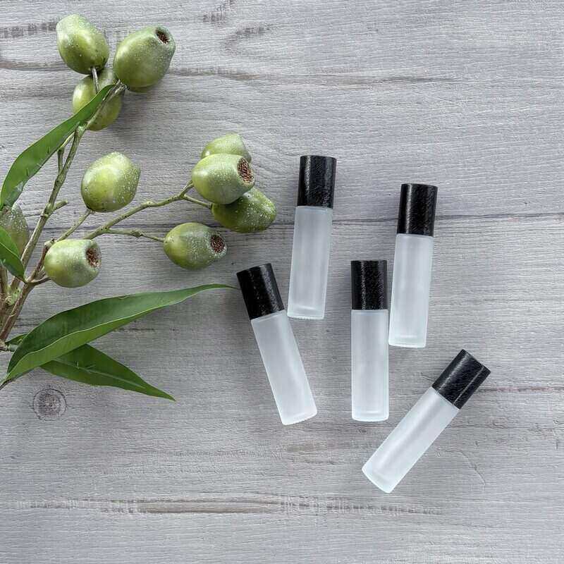 10ml Frosted Roller Bottle with Brushed Black Lid - 5 Pack