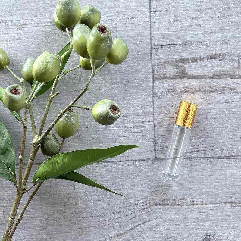 10ml Clear Roller Bottle with Brushed Gold Lid - 5 Pack single roller