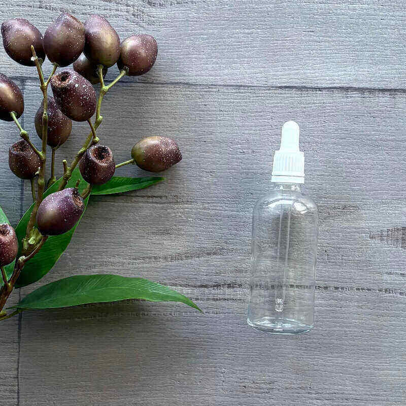 100ml clear glass bottle with white tamper evident dropper