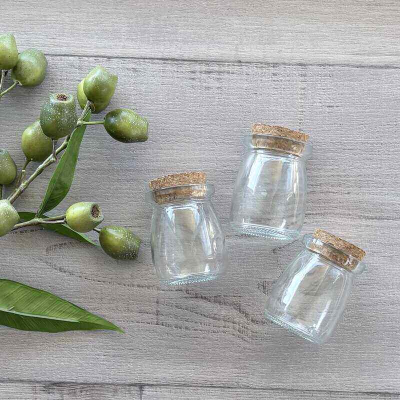 Bell Shape Thick Glass Jar With Cork Lid - 100ml X3 LID ON