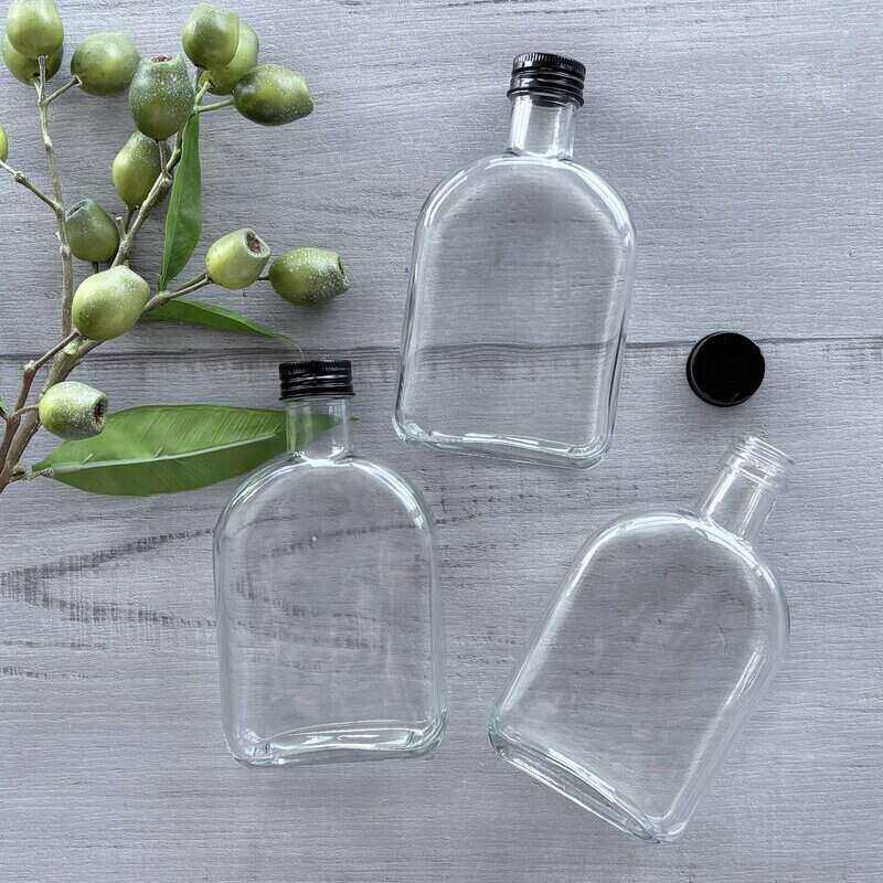 330ml Glass Flask with Black Lid x 3 lid off