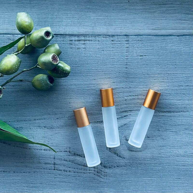 10ml frosted glass roller with deep gold lid x 3