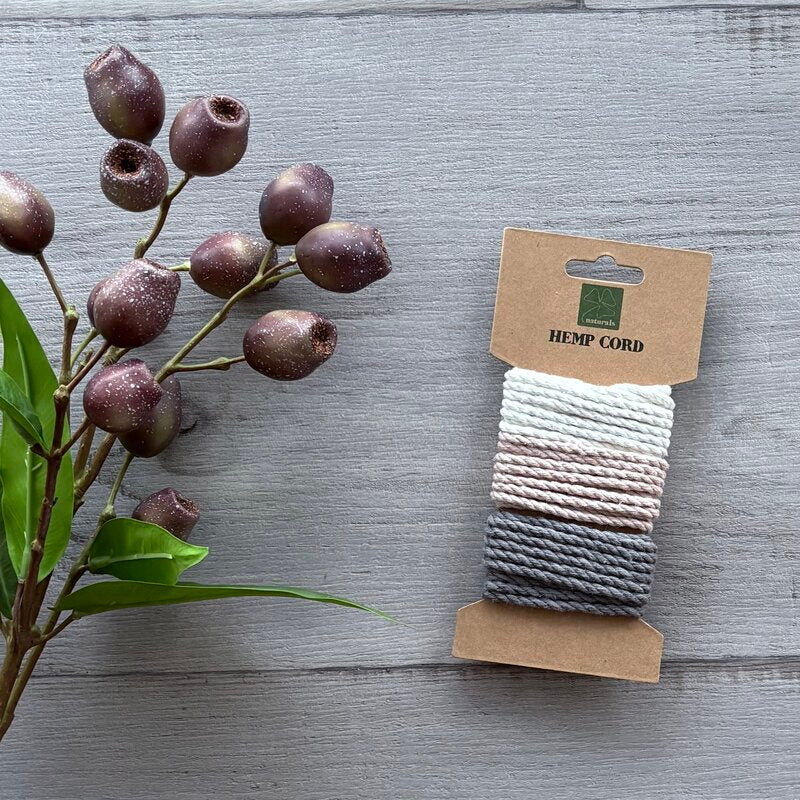 hemp cord pack with 3x 1.7mt each of white, pink and grey