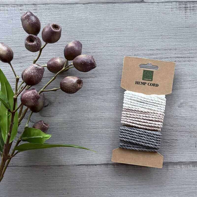 hemp cord pack with 3x 1.7mt each of white, pink and grey