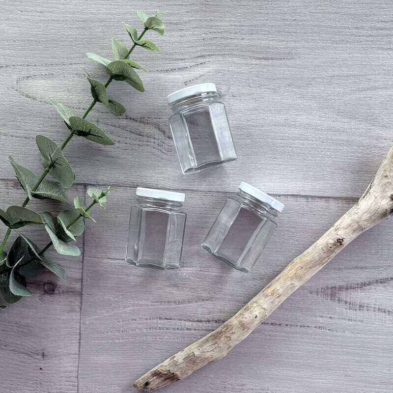 Hexagonal Jam Jar 110ml - White Lid x 3