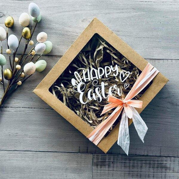square hamper kraft happy easter with ribbon