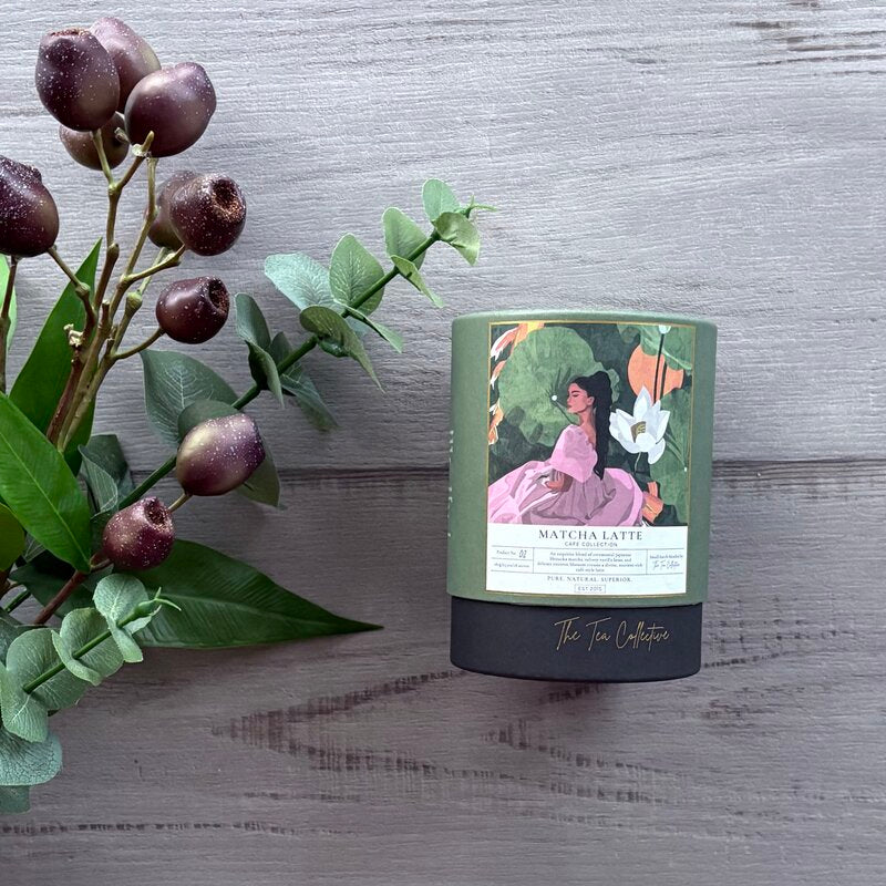 matcha latte by the tea collective 180g cylinder @ centaur packaging