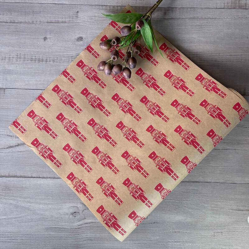 red nutcracker on kraft wrapping paper 49mm x 50mt