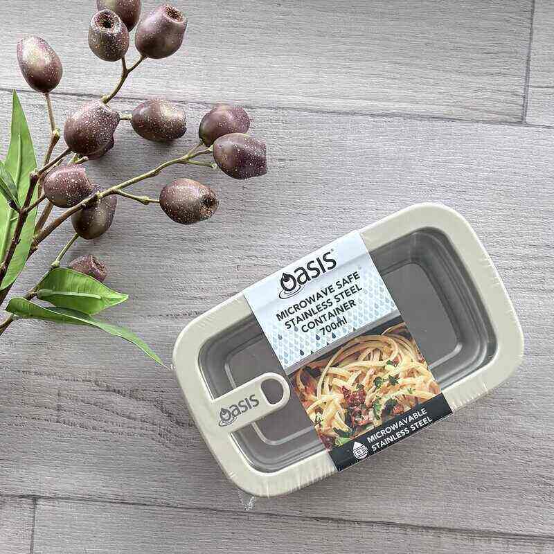 Oasis Microwave Safe Rectangular s/s Container 700ml - Oat