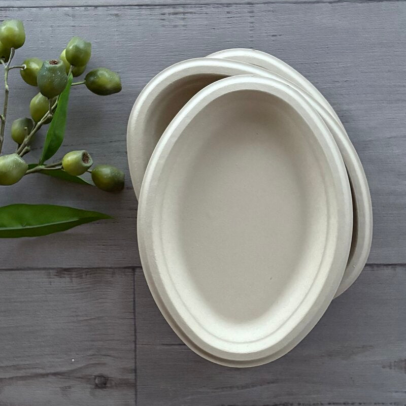 bamboo unbleached biodegradable oval plate stack x 3 @ centaur packaging