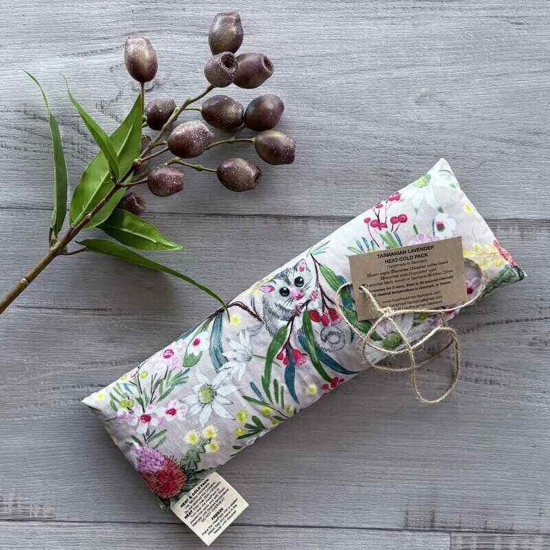 Tasmanian lavender heat-cold pack upcycled cotton by heatpack from Tasmanian possum print