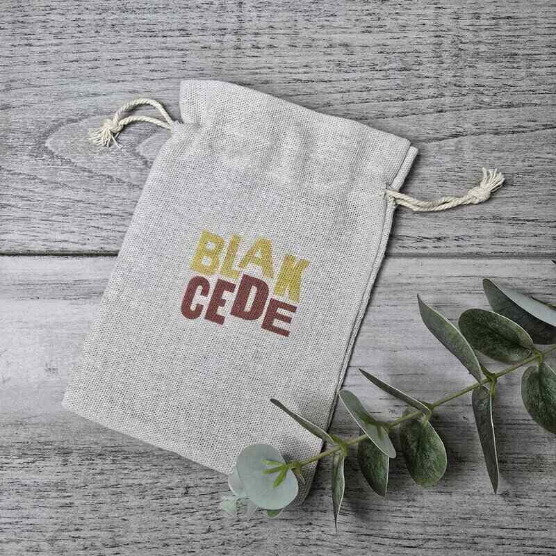 medium calico canvas drawstring pouch with custom printing @ centaur packaging Bomaderry