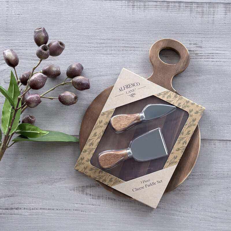 Acacia Wood Round Paddle with Knives - 30cm