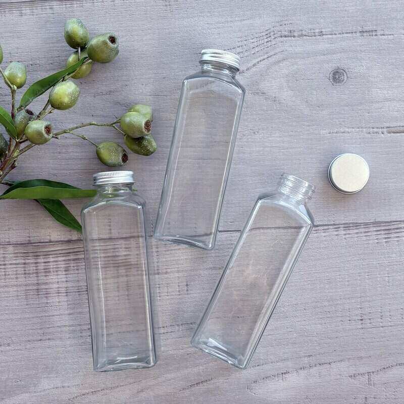 500ml Square Glass Liquid Bottle with Aluminum Lid x 3 with lid off