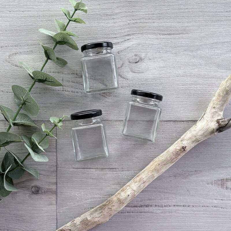 110ML Clear Glass Square Flint Jar - Black Lid