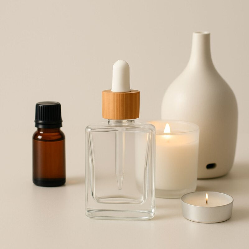 square bamboo dropper with aromatherapy items