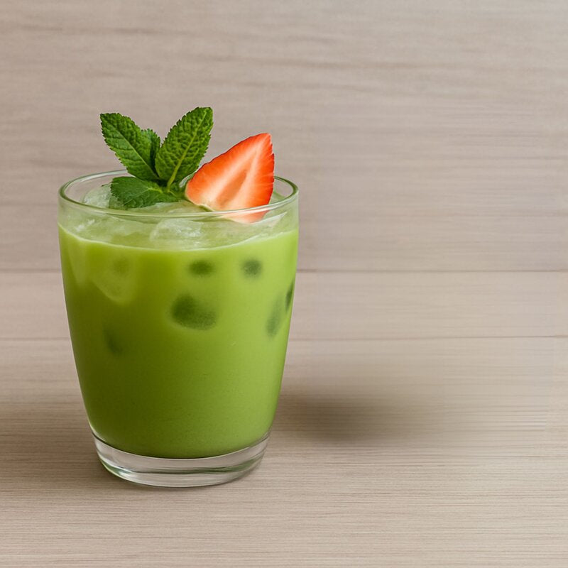 cup full of strawberry flavoured matcha