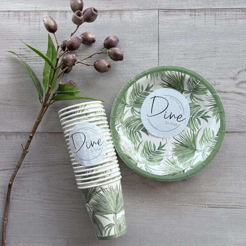 Paper Plate Large and cup 20pk - Tropical Palm