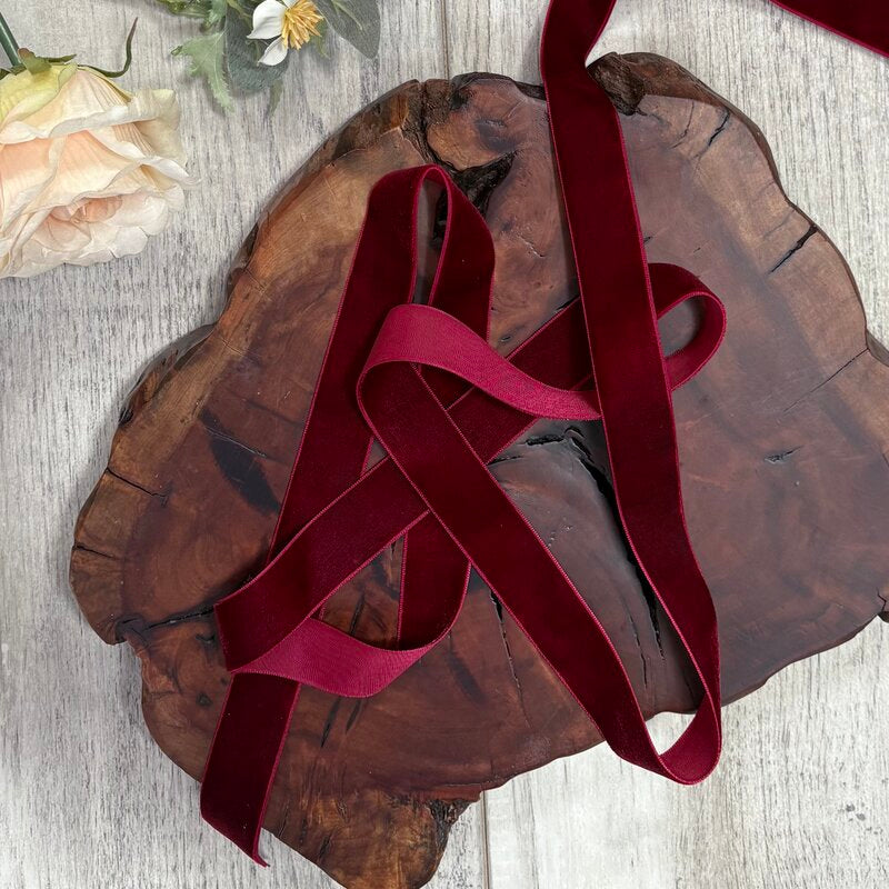 Premium Plush Velvet Ribbon Dark Red 25mm x 20mt
