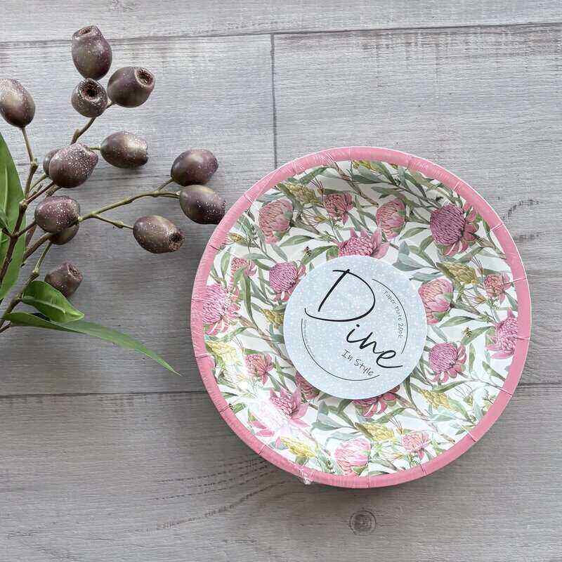 Paper Plate Large 20pk - Pink Waratah