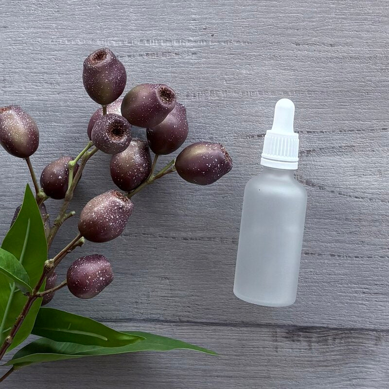 50ml frosted glass bottle with white tamper evident dropper