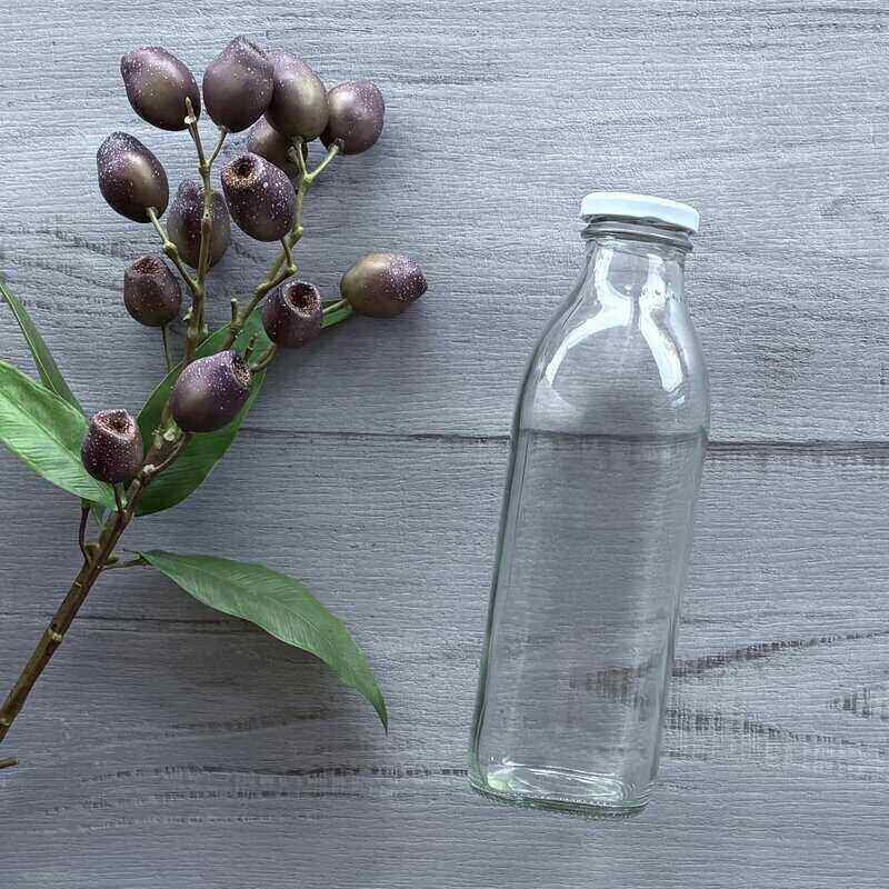 750ml clear glass juice bottle with white metal lid