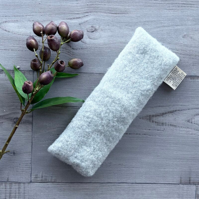 blue wren design tasmanian lavender hot/cold pack with grey wool backing view