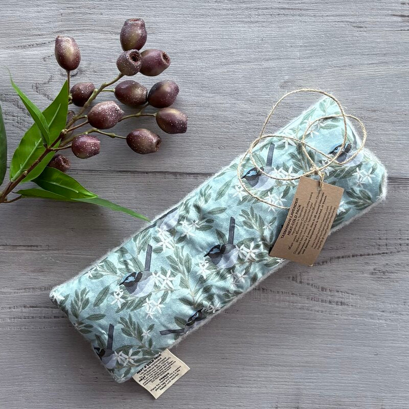Blue Wren design tasmanian lavender hot/cold pack with wool backing