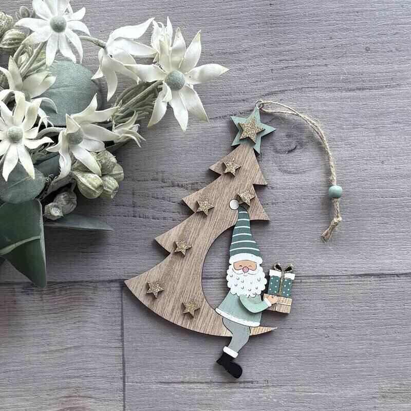 Hanging Wooden Tree Cresent with Santa christmas decoration