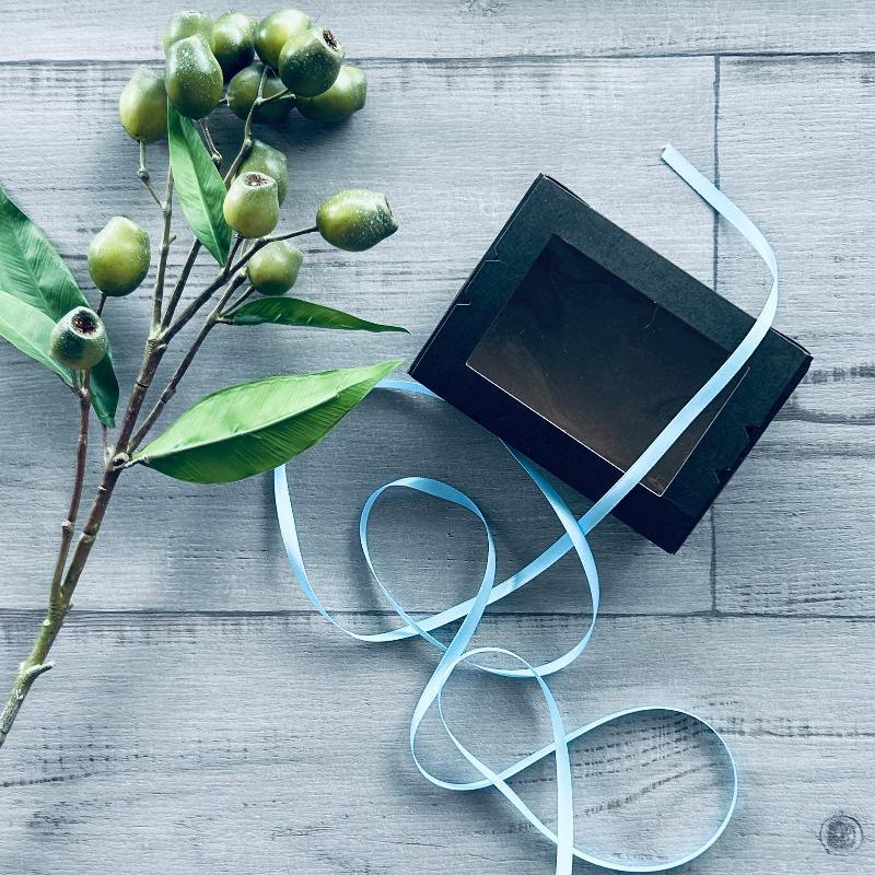 6mm double faced satin ribbon baby blue with black gift box