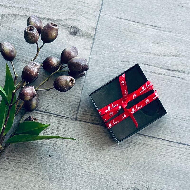 single cookie box black with red love ribbon