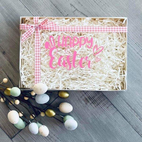 Slim Lined Hamper Large with Clear Lid - White 25.5cm x 17.5cm x 5cm - Happy Easter