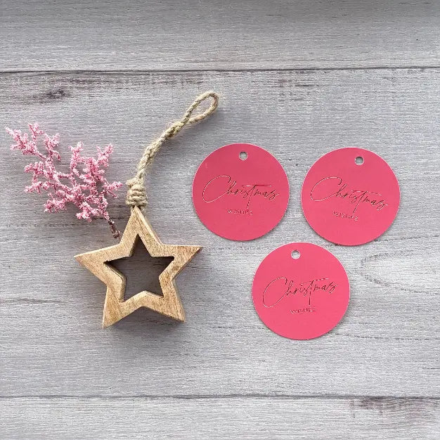 Christmas Wishes Round Gift Tags - Red & Gold pk 20