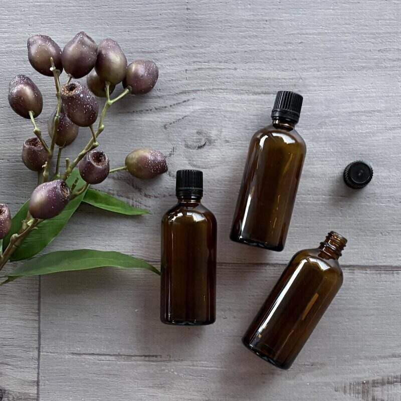 100ml amber glass bottle with black tamper evident lid x 3