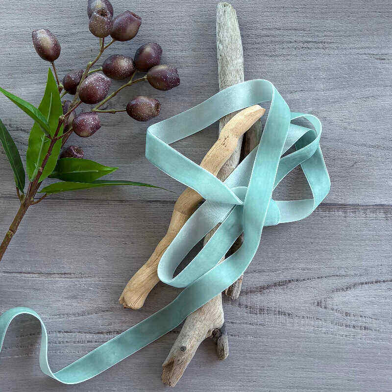 premium plush velvet ribbon misty blue 25mm x 20mt