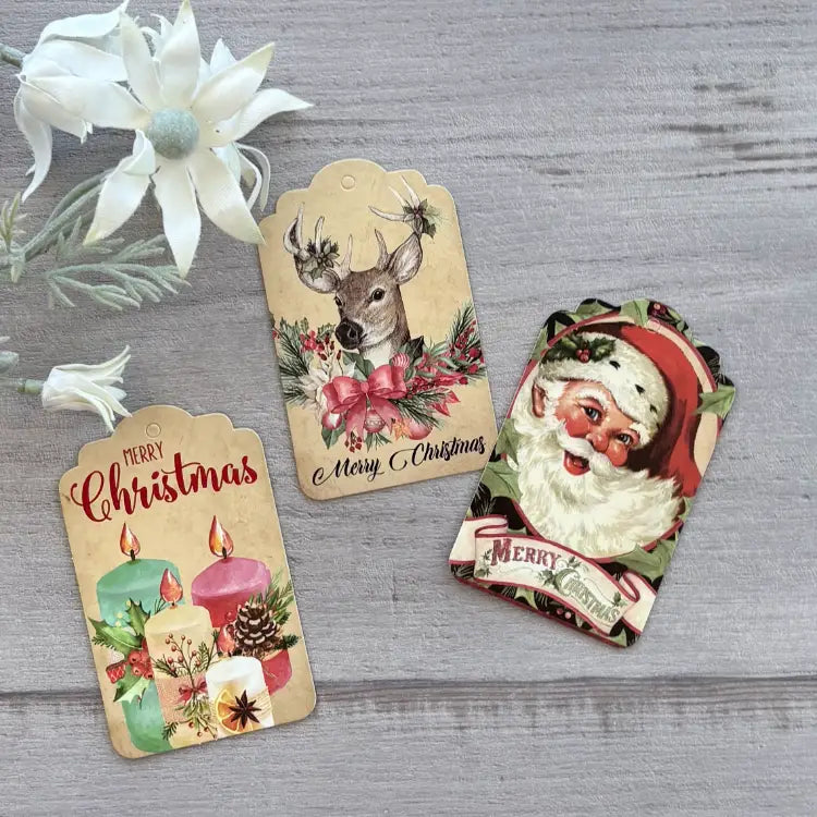 Assorted Christmas Gift Tags - Deer, Candles, Santa Merry Christmas