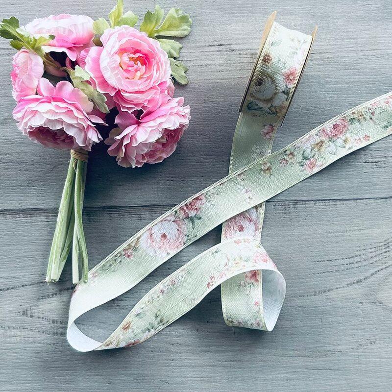vintage floral ribbon green
