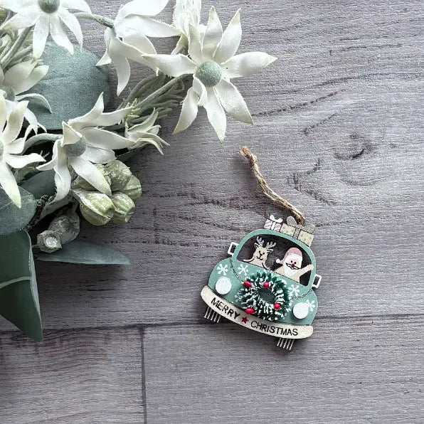 Wooden Hanging VW Christmas Decoration - Green