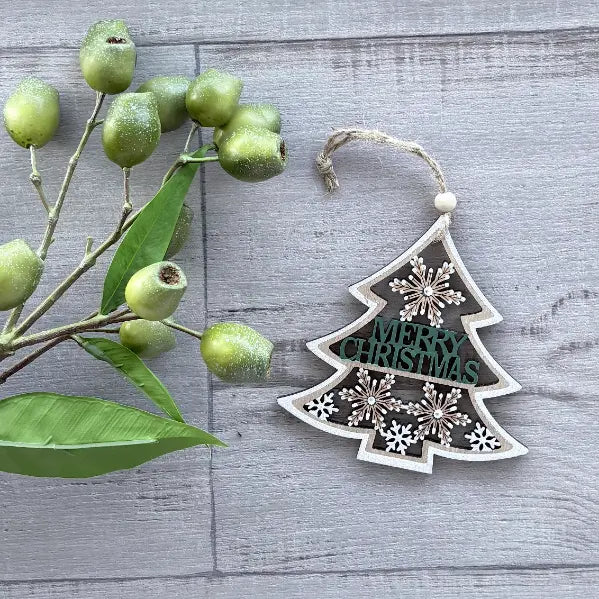 Hanging Wooden Tree - Merry Christmas