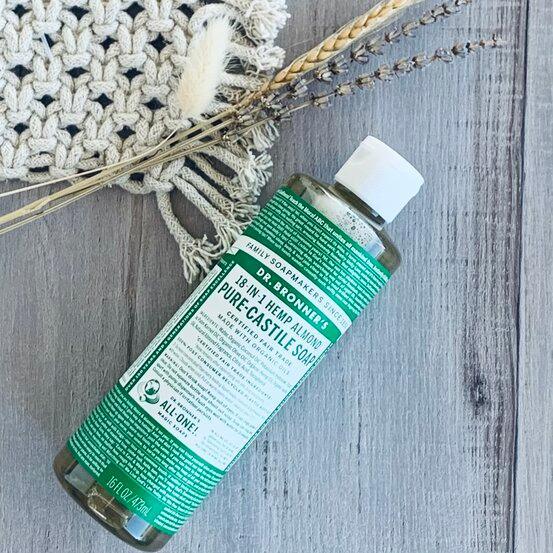 18-in-1 Hemp Almond Pure Castile Soap in pet bottle with cap - centaur packaging
