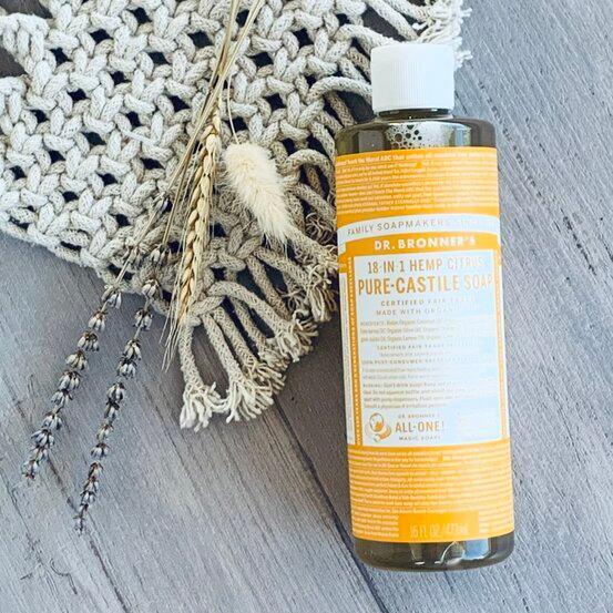 18-in-1 Hemp Citrus Pure Castile Soap - bottle with cap -centaur packaging