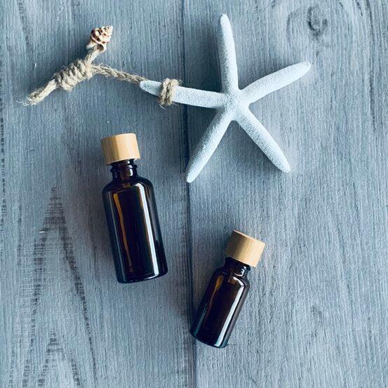 20ml Amber Glass Bottle with Bamboo Lid and Dripolator - centaur packaging