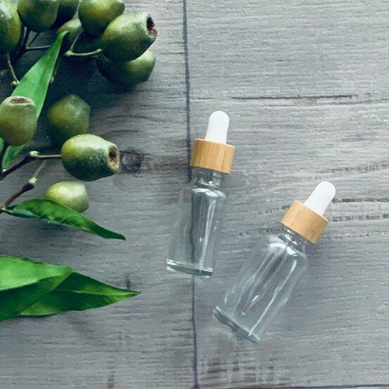 20ml Clear Glass Bottle with Bamboo Dropper - White - centaur packaging