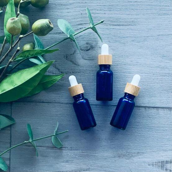 20ml Cobalt Blue Bottle with White Bamboo Dropper - centaur packaging