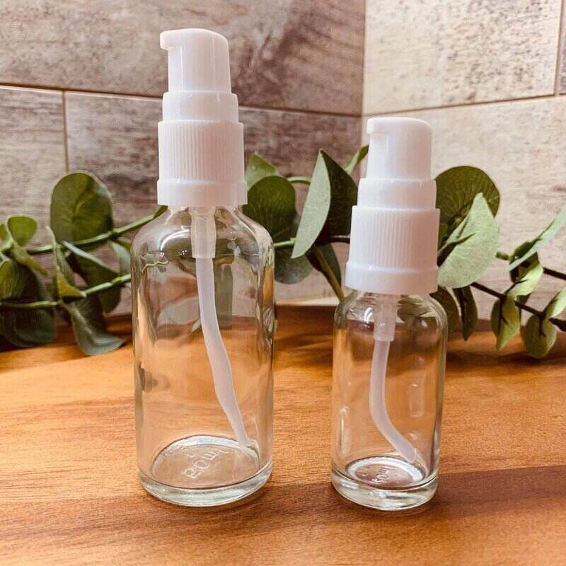 50ml Clear Glass Bottle with White Serum Pump - centaur packaging