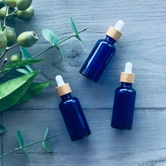 50ml Cobalt Blue Bottle with White Bamboo Dropper - centaur packaging