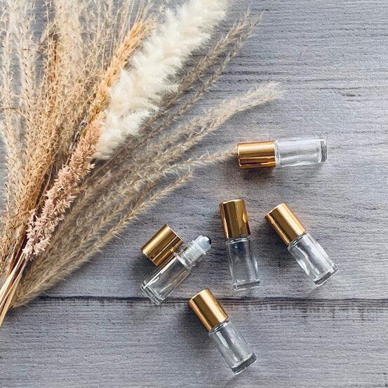 5ml Clear Thick Glass Roller with Perfume Gold Lid - 5 Pack - centaur packaging