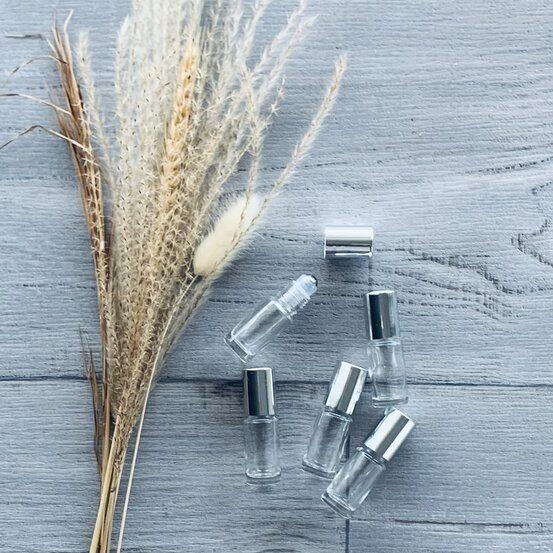 5ml Clear Thick Glass Roller with Perfume Silver Lid - 5 Pack - centaur packaging