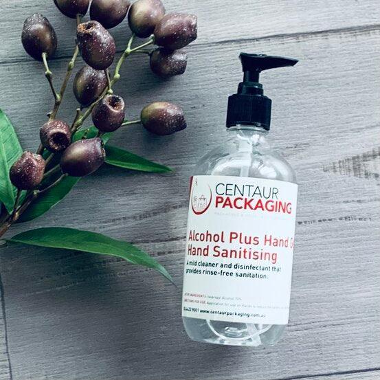 Alcohol Plus Sanitising Hand Gel - bottle pump 500ml - centaur packaging